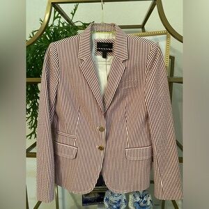 J.Crew red stripe seersucker schoolboy style blazer sz 8 like new preowned